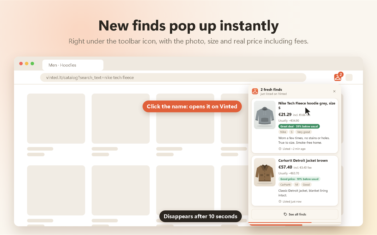 New finds popping up under the toolbar icon