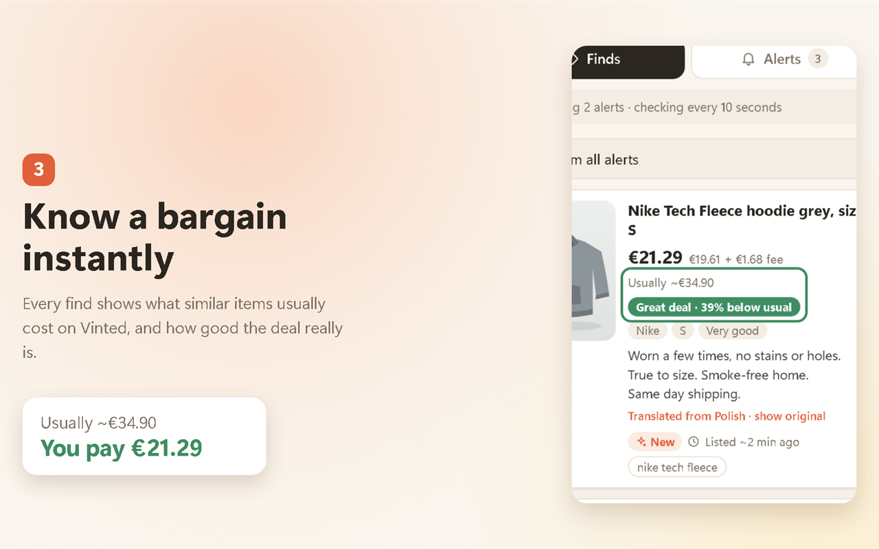 Market price and deal rating on a find